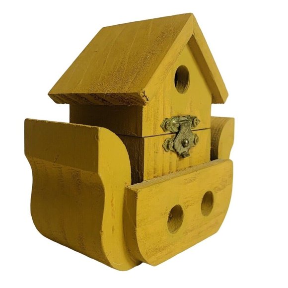 Vtg Rustic Wood Handmade Noah’s Ark Birdhouse Trinket Box Farmhouse Decor - Picture 2 of 14
